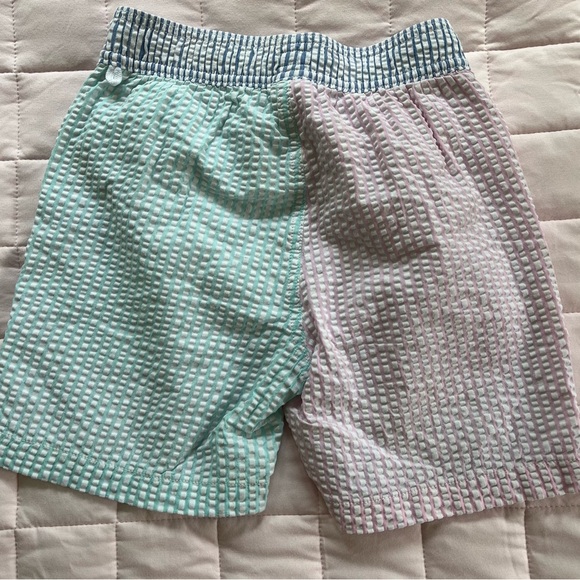 J.Crew Crewcuts Boys’ Seersucker Pink Blue Turquoise Stripes Swim Trunks Size 10 - Picture 2 of 13